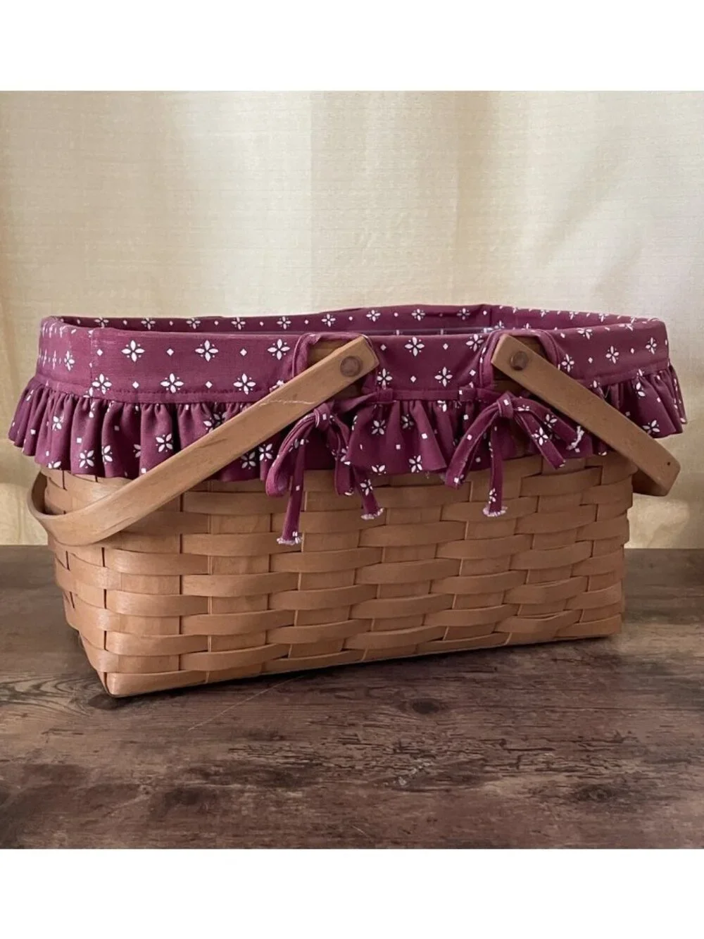 Vintage Longaberger Large Market Basket 10634 Swinging Handles 2 Liners 1997